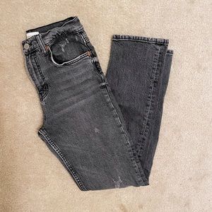 Zara The Straight Full Length Rip Jeans - Grey